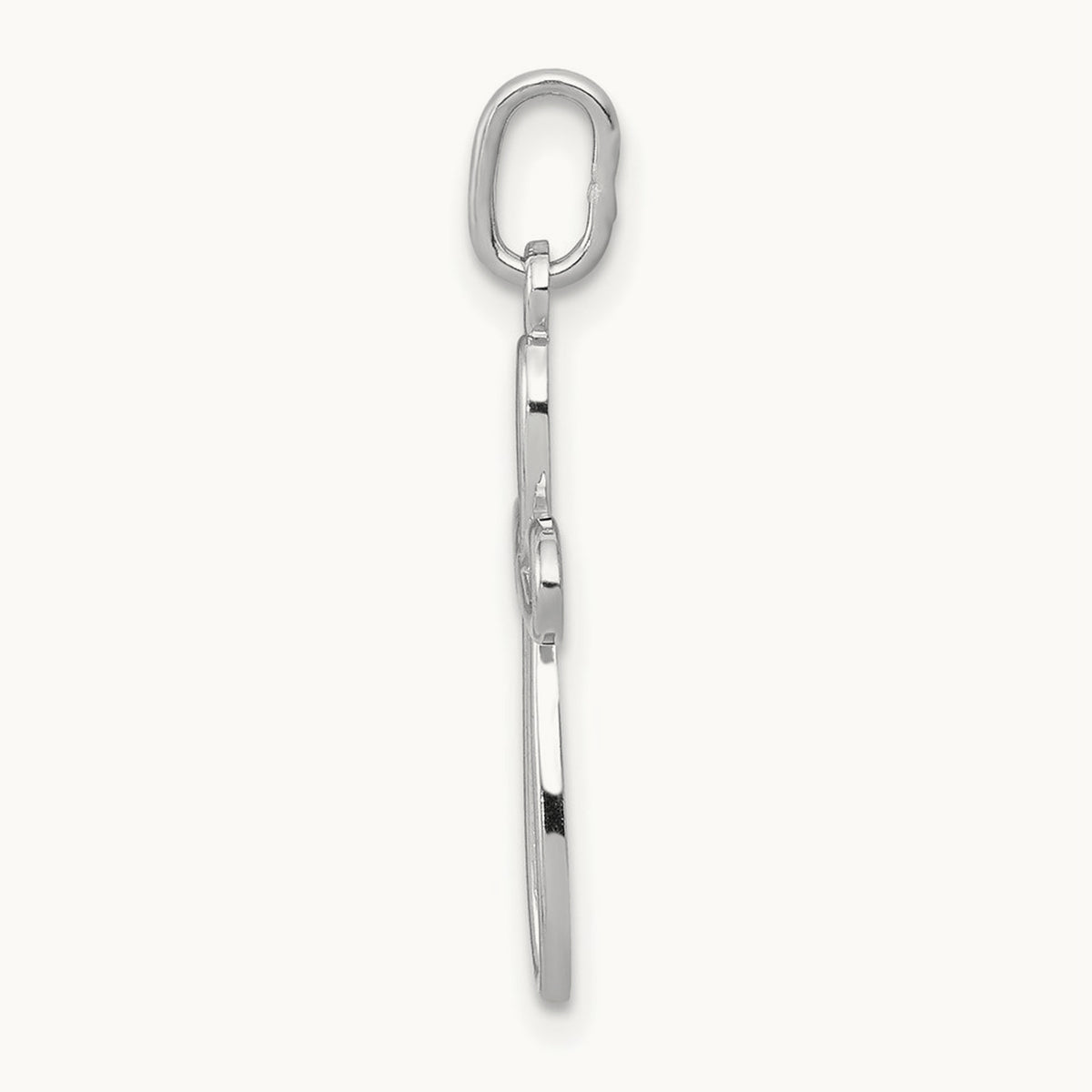 Polished Small Ribbon Cross Pendant — 14K White Gold, 23mm