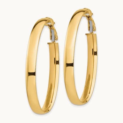 High Polished Oval Omega Back Hoop Earrings — 14K Yellow Gold