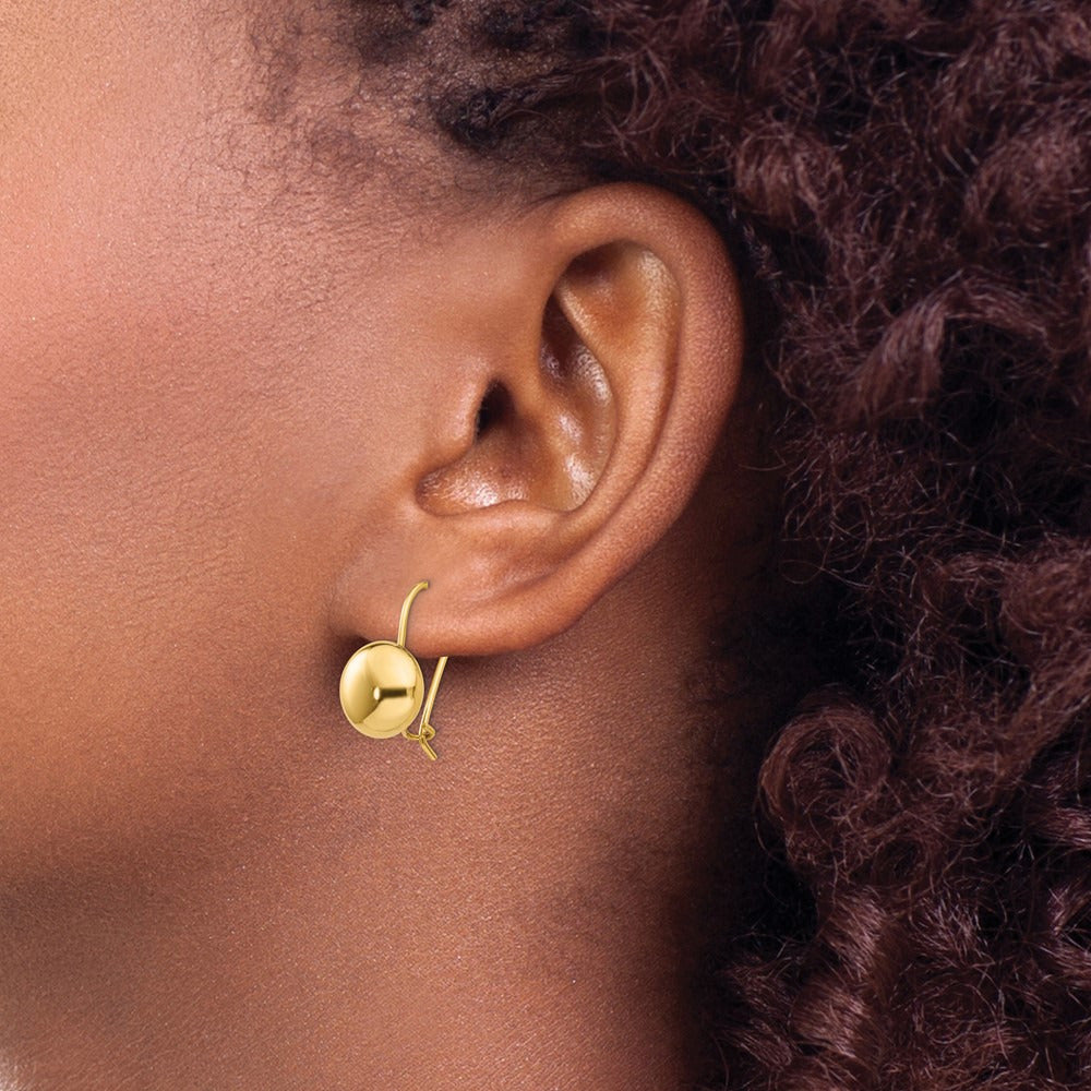 Polished Button Kidney Wire Earrings — 14K Yellow Gold, 10.5mm