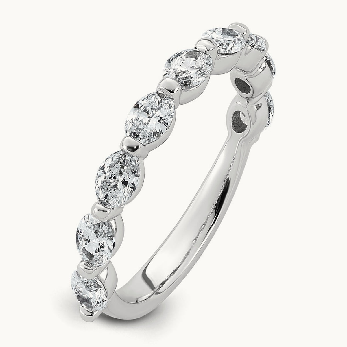 Oval Shape Stones Wedding Band, 1.25-1.75 ct tw Lab-Grown Diamond — 1 1/5 ct, 14K White Gold