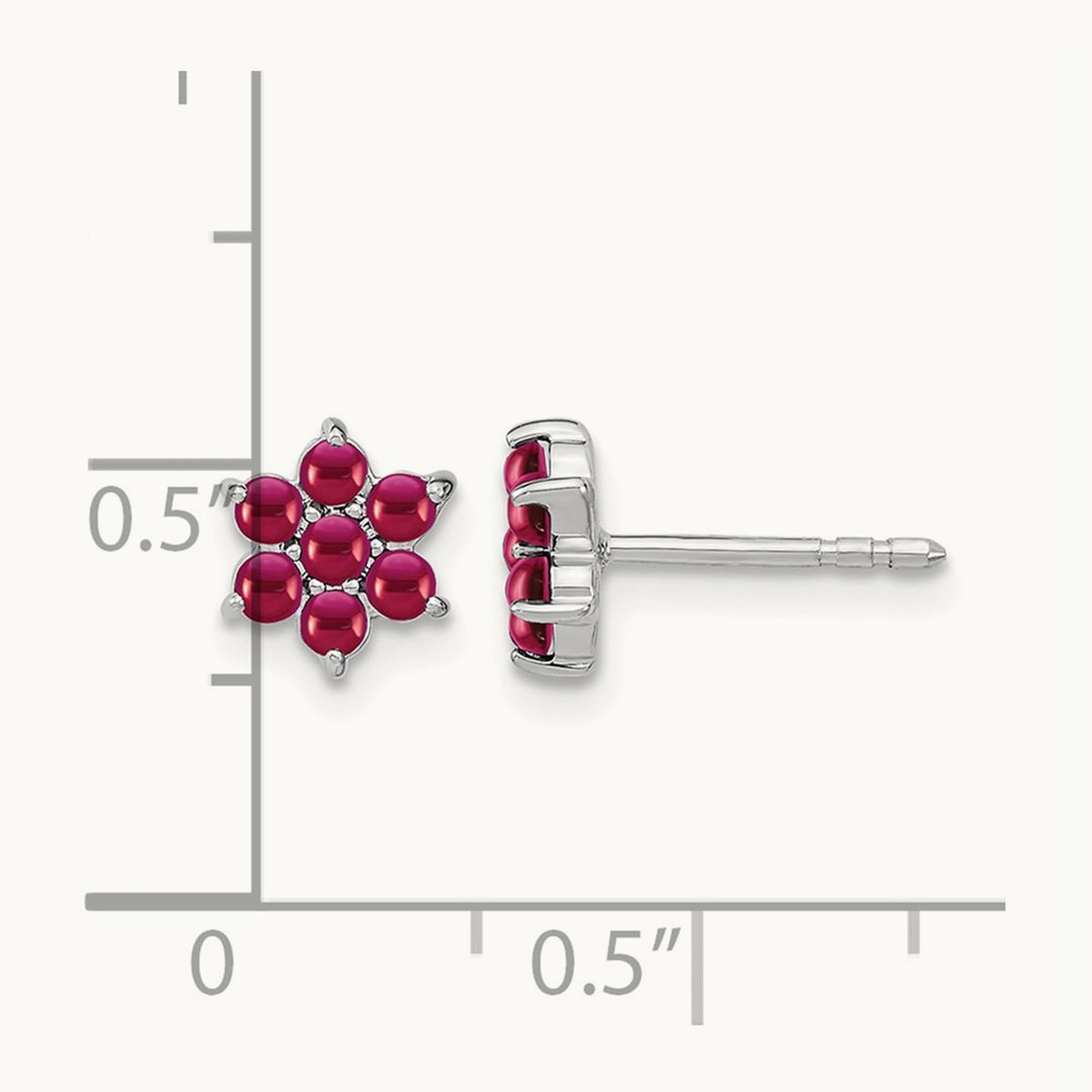 Ruby Floral Post Earrings, 14K White Gold