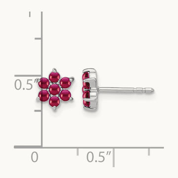 Ruby Floral Post Earrings, 14K White Gold