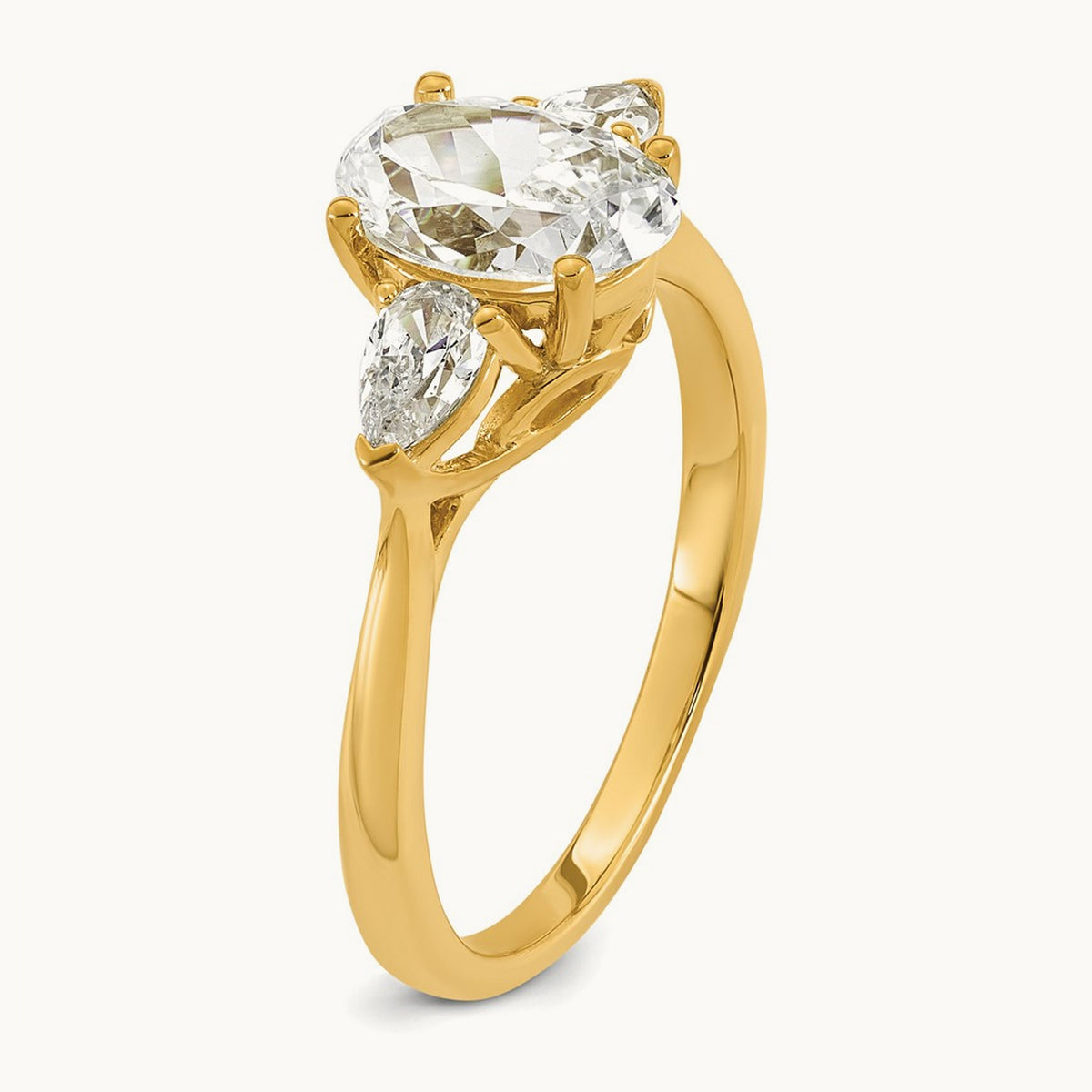 Oval/Pear 3 Stone Engagement Ring, 1.25-3.50 ct tw Lab-Grown Diamond — 1 7/8 ct, 14K Yellow Gold