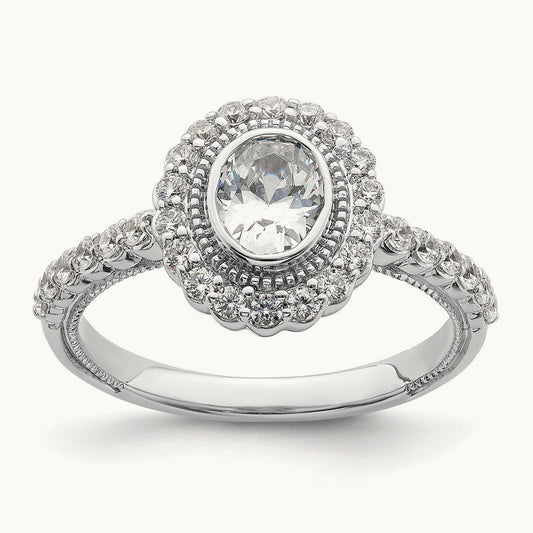 Halo Oval Bezel Semi-Mount Ring — 1/2 ct, 7