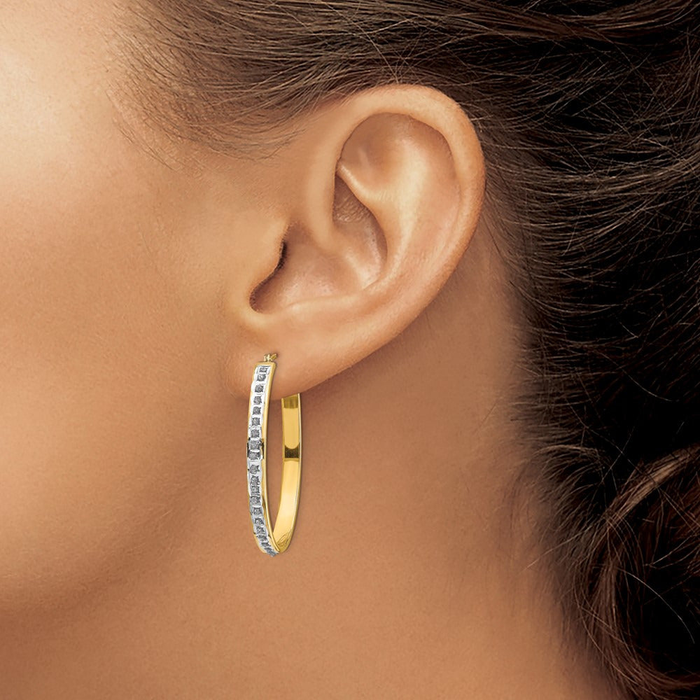 Diamond Fascination Diamond Dust/Accent Oval Hoop Earrings — 37mm