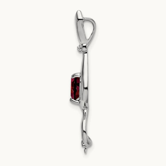 Garnet and Diamond Cat Pendant, 14K White Gold