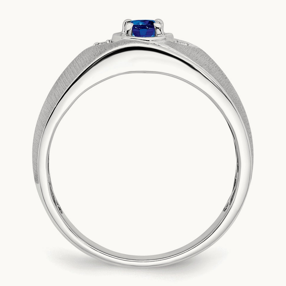 Oval Sapphire and Diamond Men's Ring — 14K White Gold