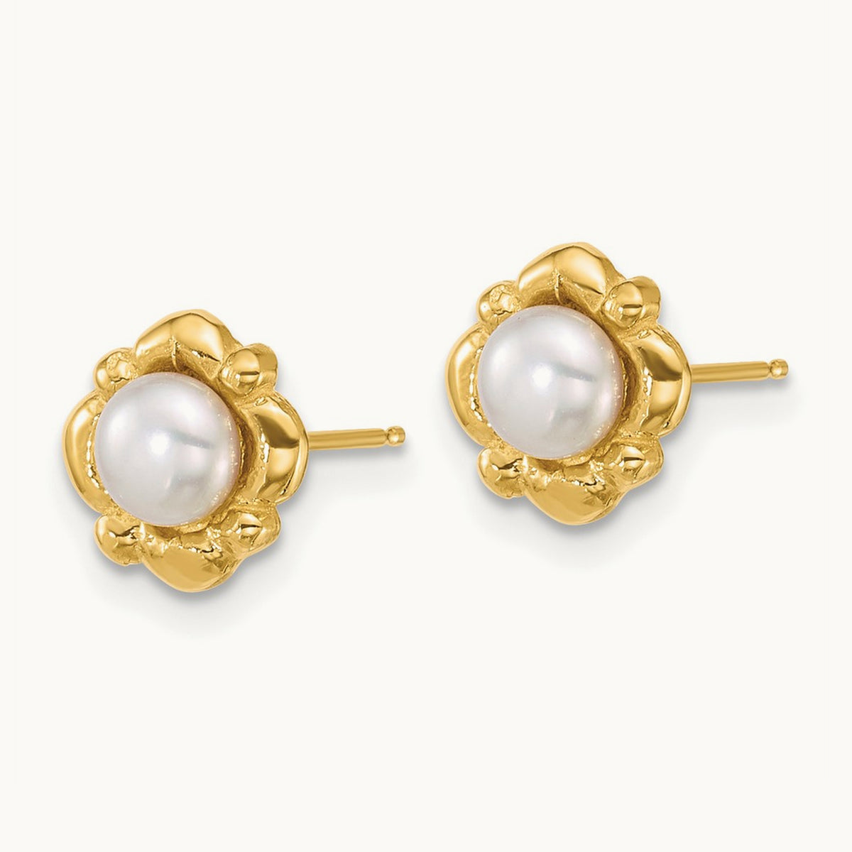 Polished 4- Button White Freshwater Cultured Pearl Earrings, 5mm, 14K