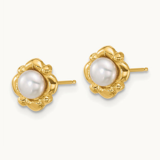 Polished 4- Button White Freshwater Cultured Pearl Earrings, 5mm, 14K