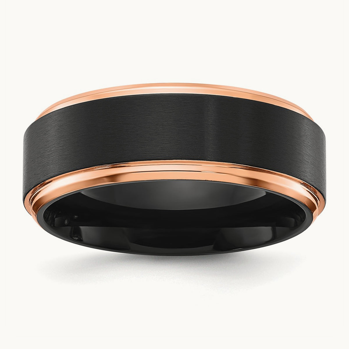 Brushed Center Black and Rose IP-plated Band, 8mm, Titanium