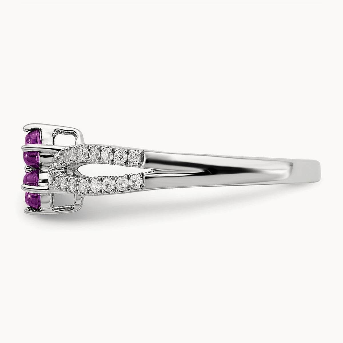 Amethyst and Diamond Floral Ring, 14K White Gold
