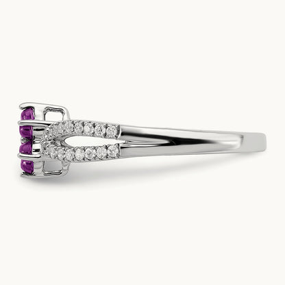 Amethyst and Diamond Floral Ring, 14K White Gold