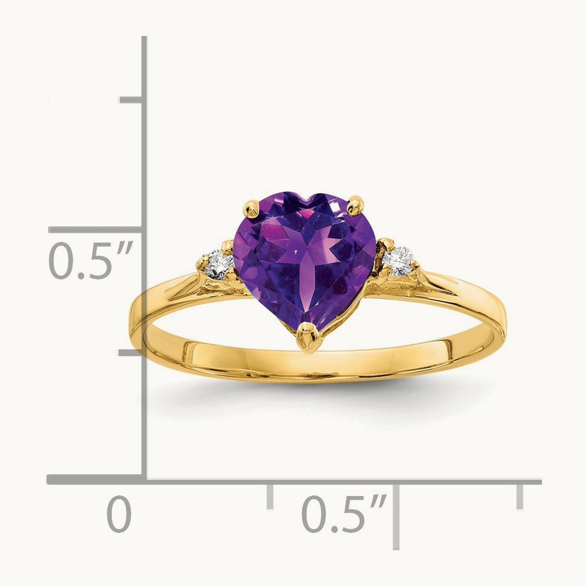 Heart Amethyst A Diamond ring, 7mm, 14K