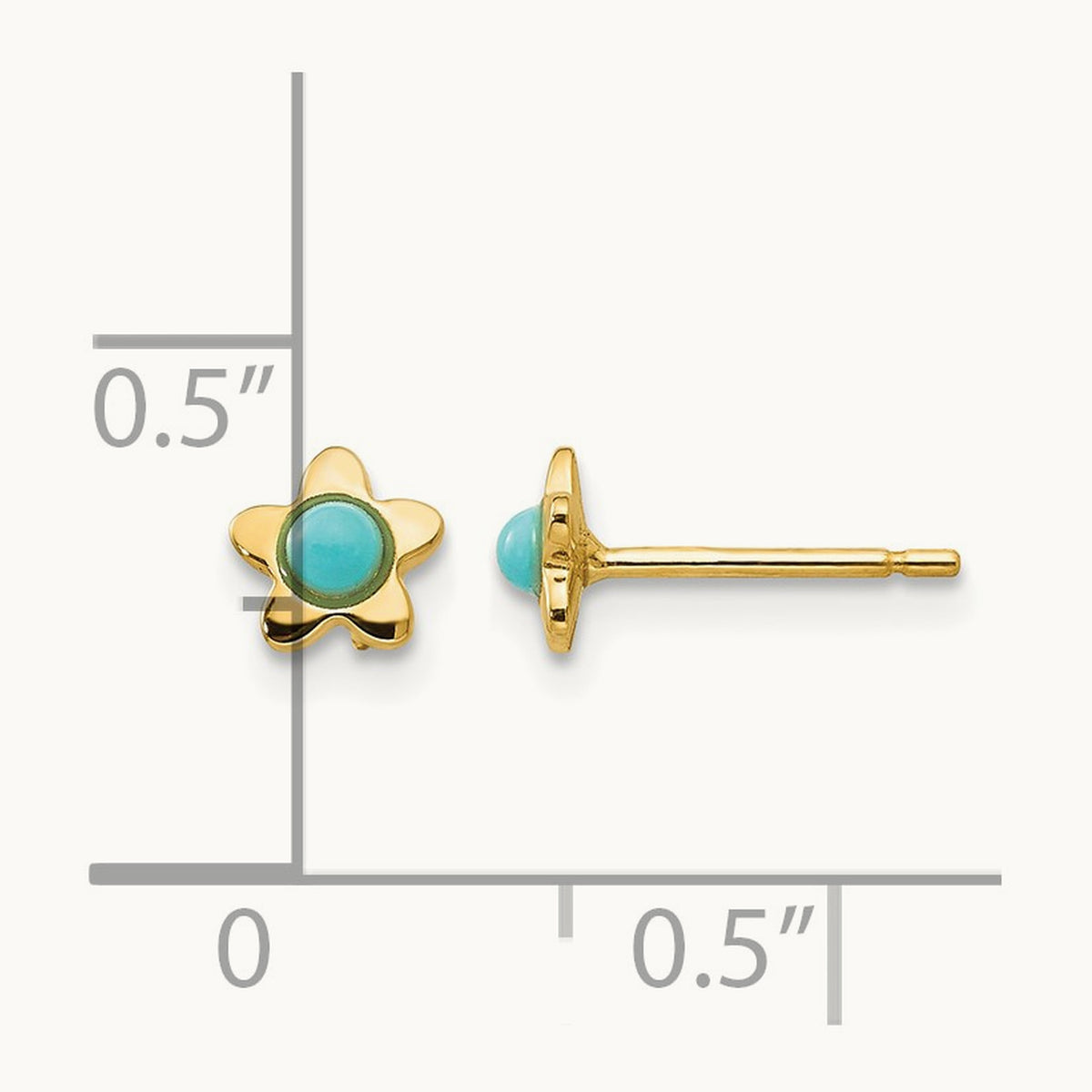 Polished Turquoise Star Post Earrings, 14K