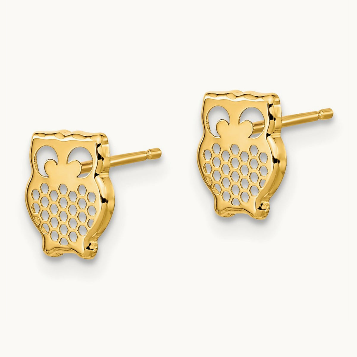 Textured Owl Post Earrings, 14K Gold