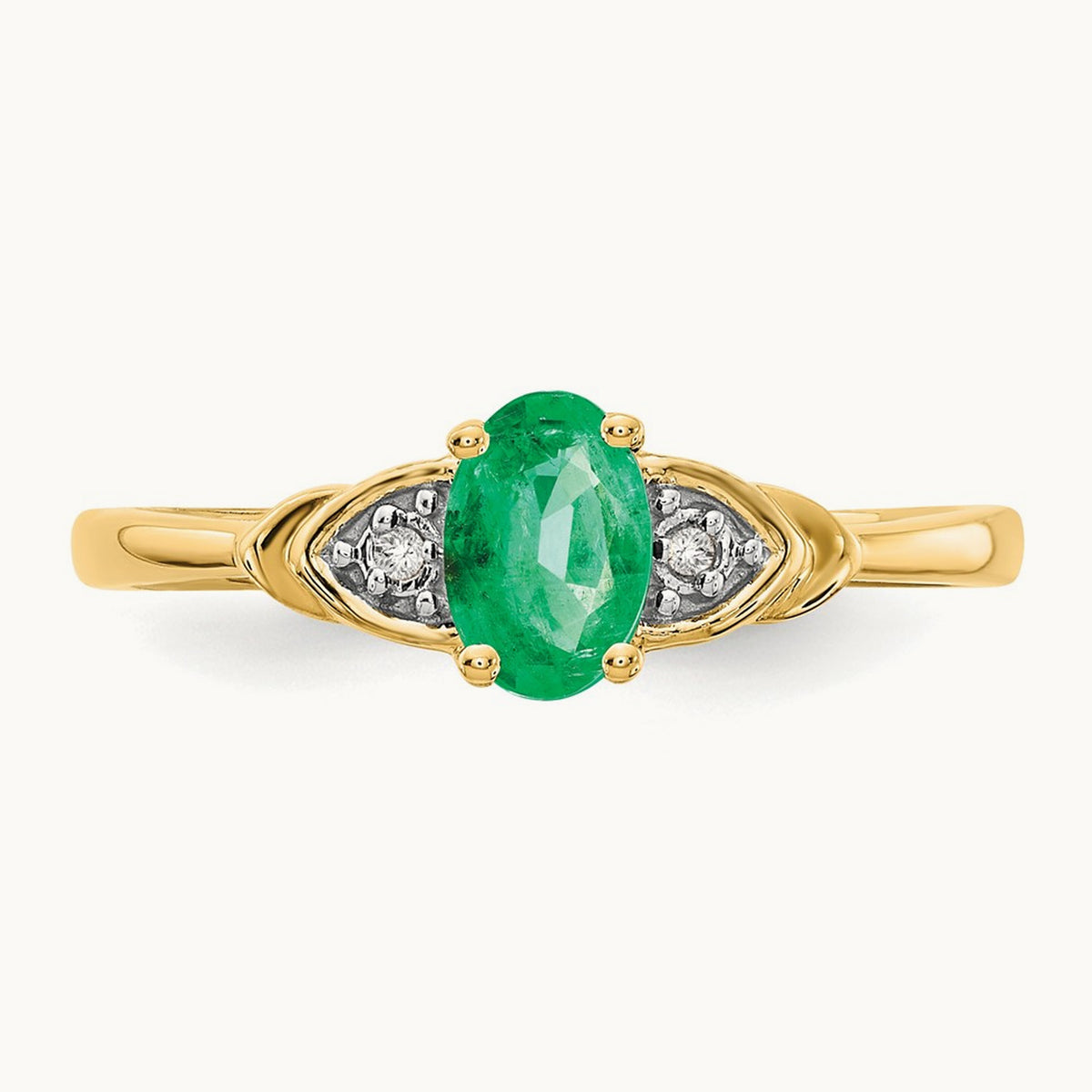 Emerald and Diamond Ring — 14K Yellow Gold, 7