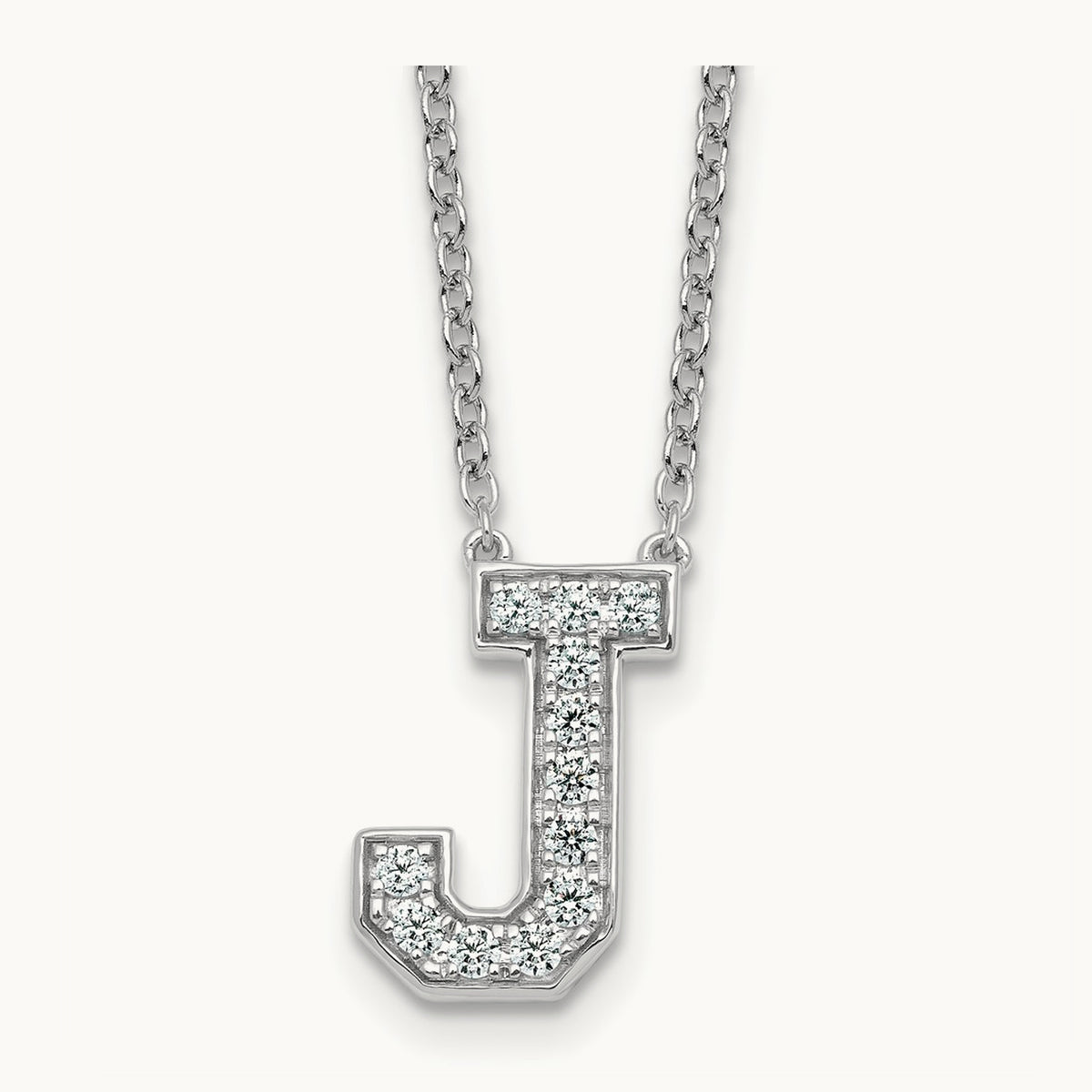 Initial Necklace — 14K White Gold, J, 1/3 ct