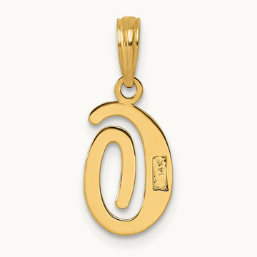 Script Letter O Initial Pendant, 14K Yellow Gold