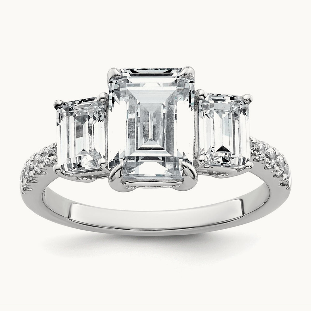 Emerald 3 Stone Engagement Ring, 1.75-3.25 ct tw Lab-Grown Diamond — 3 3/8 ct, VS (Best) · Certified, 14K White Gold