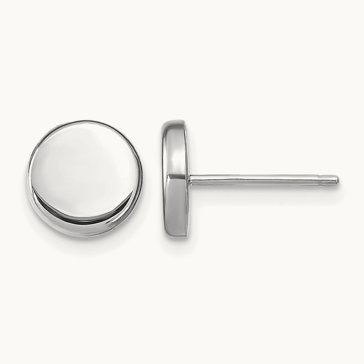 Polished Button Post Earrings — 14K White Gold