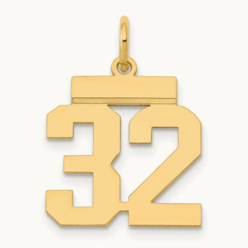 Small Polished Number 32 Charm, 14K