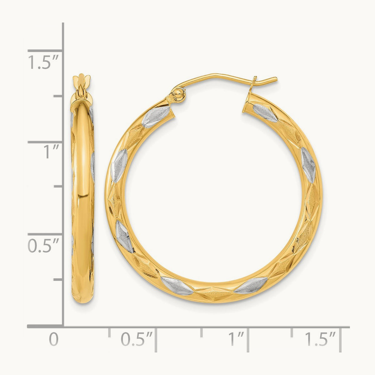 Polished Satin and Diamond-cut Hoop Earrings — 31.75mm