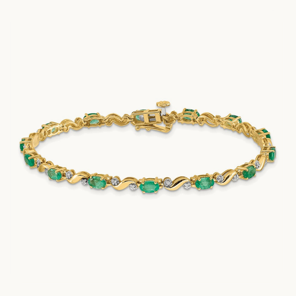 Diamond and Emerald Bracelet — 14K Yellow Gold