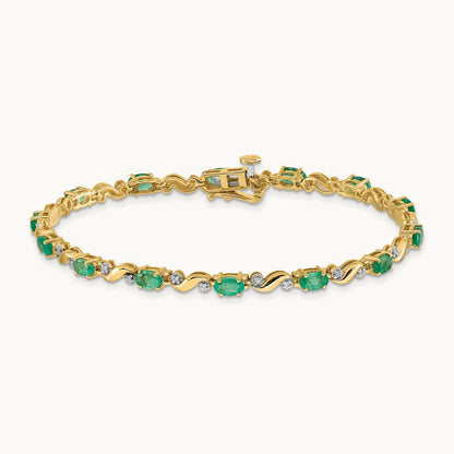 Diamond and Emerald Bracelet — 14K Yellow Gold