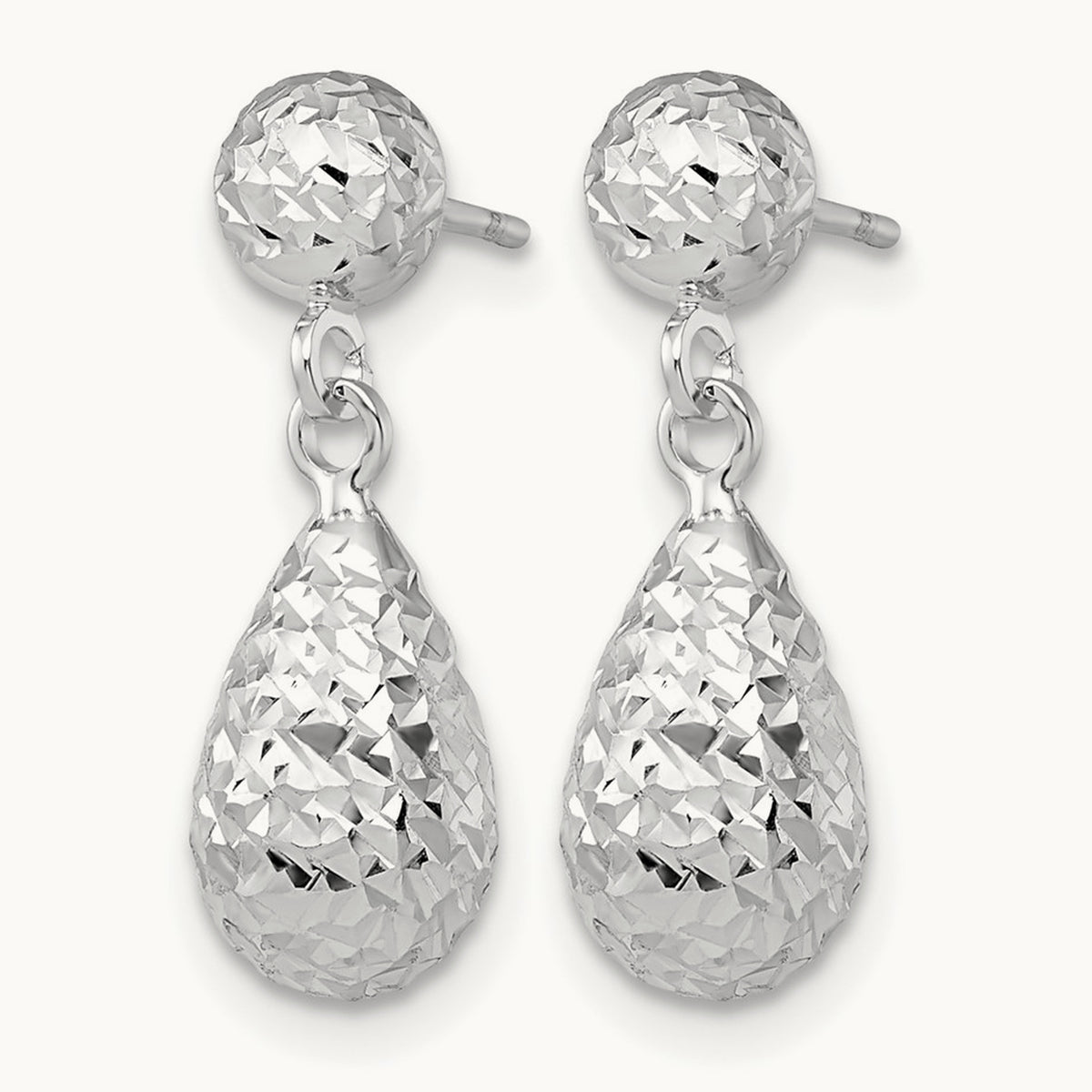 Diamond-cut Post Dangle Earrings — 10K White Gold
