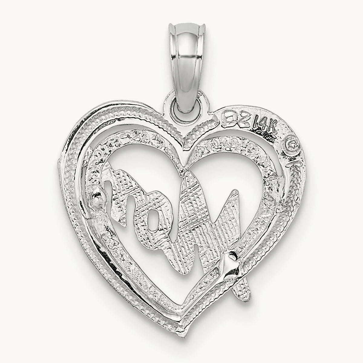 MOM Inside Heart Charm — 14K White Gold, 18.5mm