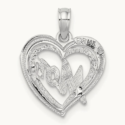 MOM Inside Heart Charm — 14K White Gold, 18.5mm