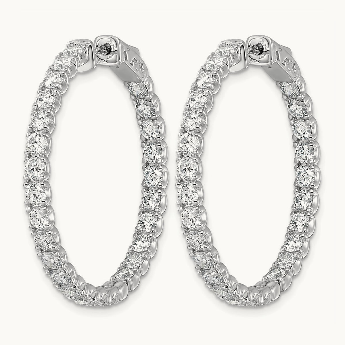 Diamond Round Hoop w/Safety Clasp Earrings, 14K White Gold