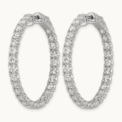 Diamond Round Hoop w/Safety Clasp Earrings, 14K White Gold