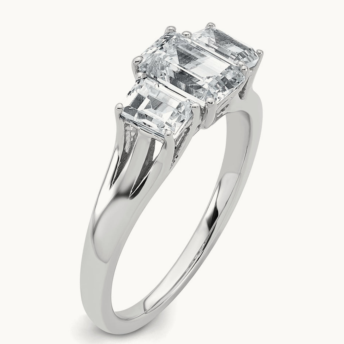 Emerald 3 Stone Engagement Ring, 1.50-3.25 ct tw Lab-Grown Diamond — 1 5/8 ct, 14K White Gold