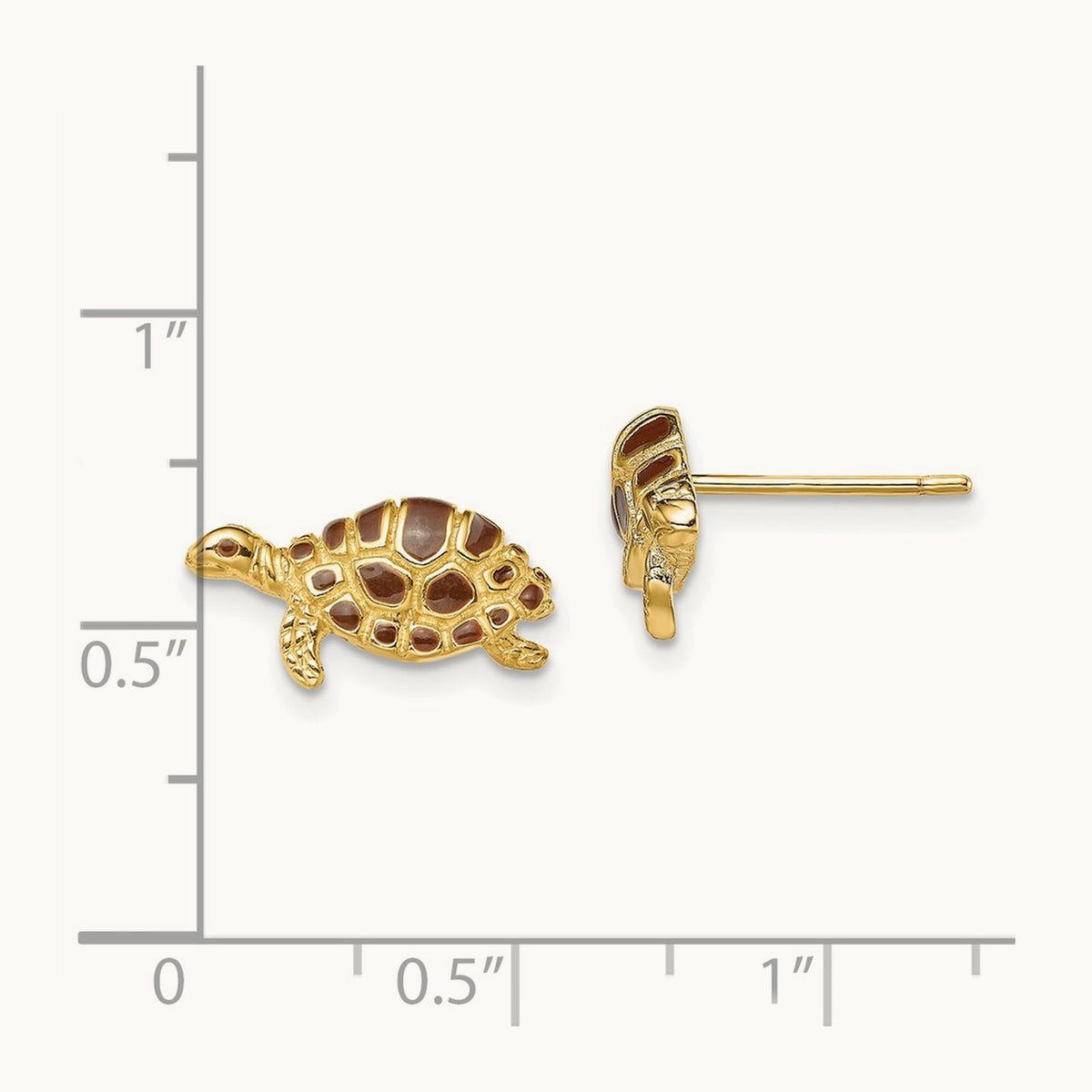 Brown Enamel Turtle Post Earrings, 14K
