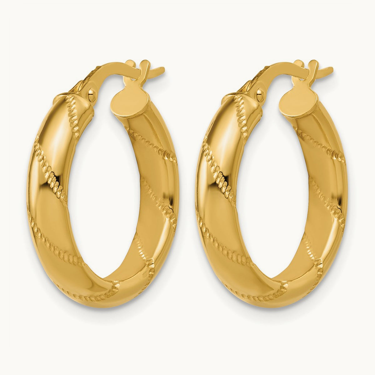 Polished and Textured Round Hoop Earrings, 14K — Leslie's