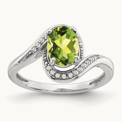Oval Peridot and Diamond Bypass Ring, 14K White Gold