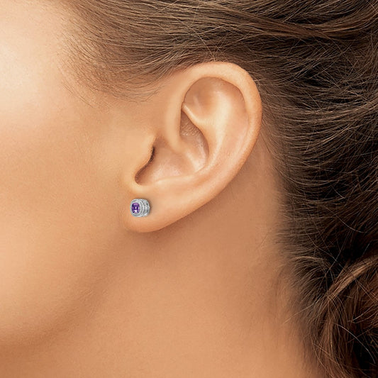 Cushion Amethyst and Diamond Earrings — 14K White Gold