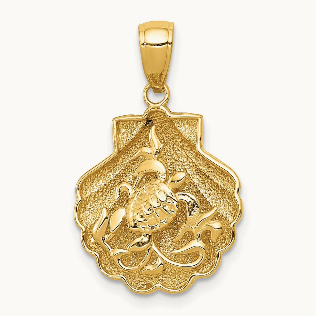 Sea Turtle in a Shell Pendant, 14K
