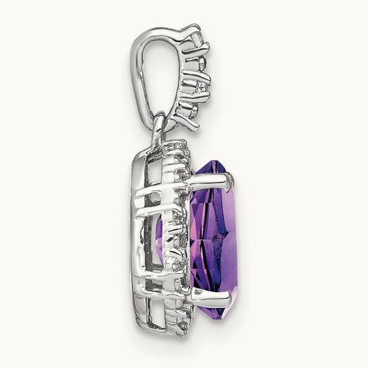 Oval Amethyst and Diamond Halo Pendant, 14K White Gold