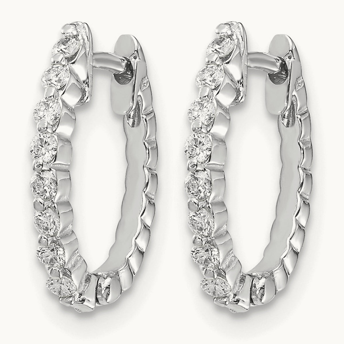 AA Diamond Hinged Hoop Earrings, 14K White Gold