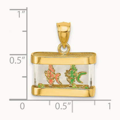 3-D Moveable Enamel Fish Aquarium Charm, 14K