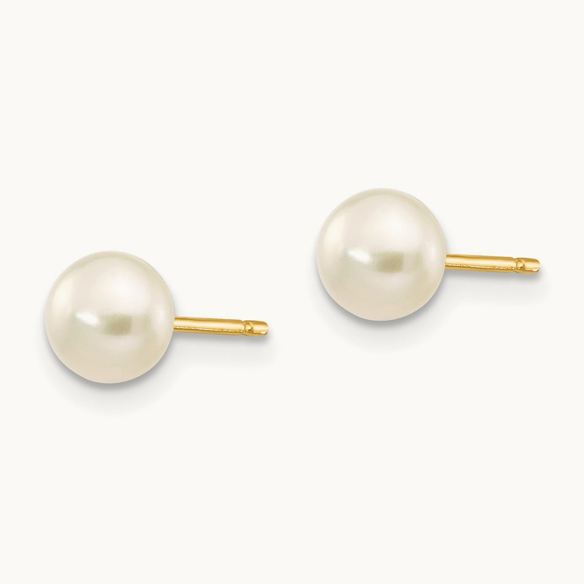 5- White Button Freshwater Cultured Pearl Stud Post Earrings, 6mm, 14K