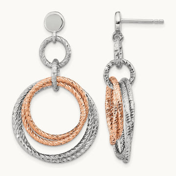 Gold-plated Rh-plated D/C Post Dangle Earring, Sterling Silver Rose — Leslie's