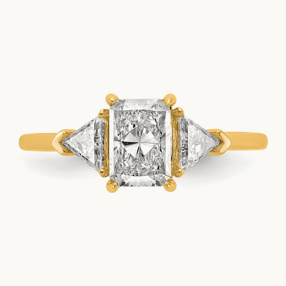 Radiant & Triangle Engagement Ring, 1.25-3.50 ct tw Lab-Grown Diamond — 1 3/8 ct, 14K Yellow Gold