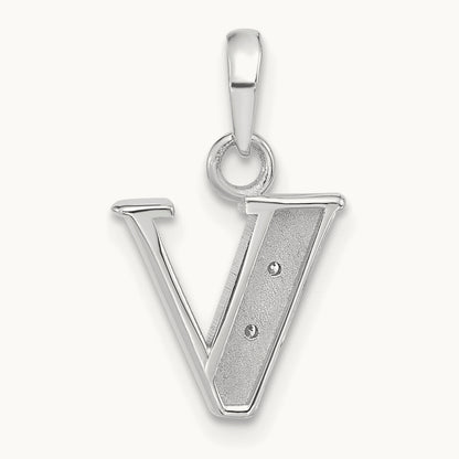 Diamond Letter V Initial Pendant, 14K White Gold