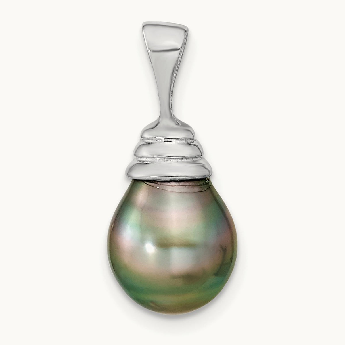 9- Teardrop Saltwater Cultured Tahitian Pearl Pendant, 14K White Gold
