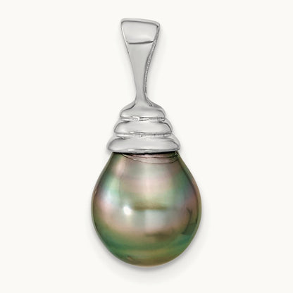 9- Teardrop Saltwater Cultured Tahitian Pearl Pendant, 14K White Gold