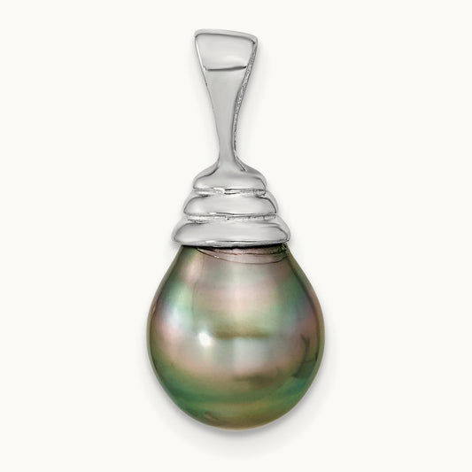 9- Teardrop Saltwater Cultured Tahitian Pearl Pendant, 14K White Gold