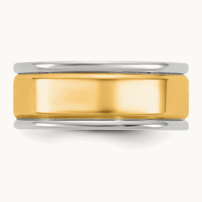 W/Y Step Up Beveled Wedding Band, 7mm, 14K Two-tone